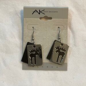 AK Jack Designs Black Solid & Silver-Tone Metal Rectangles With Cut Out Moose